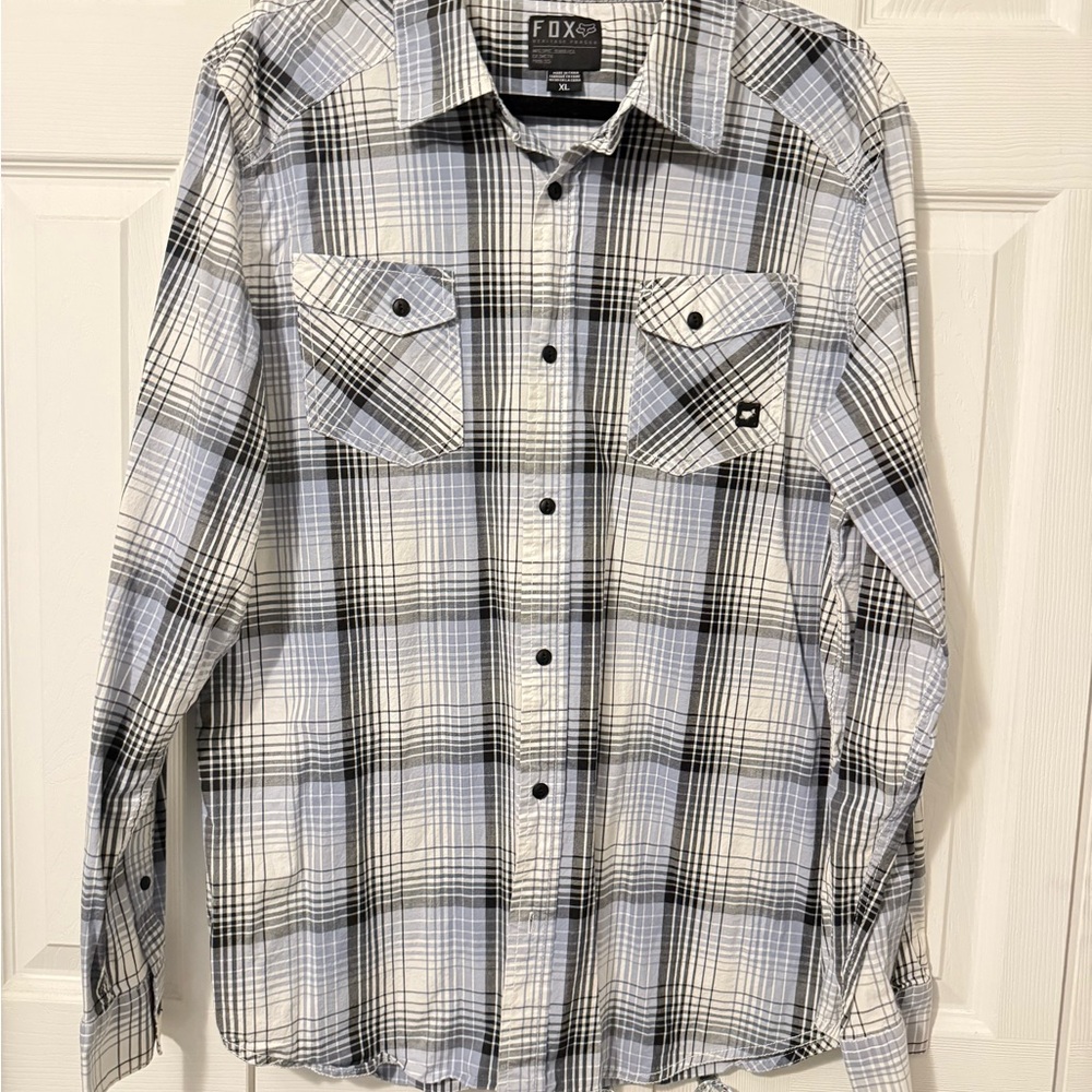 FOX Men's Blue Plaid Button Down Shirt